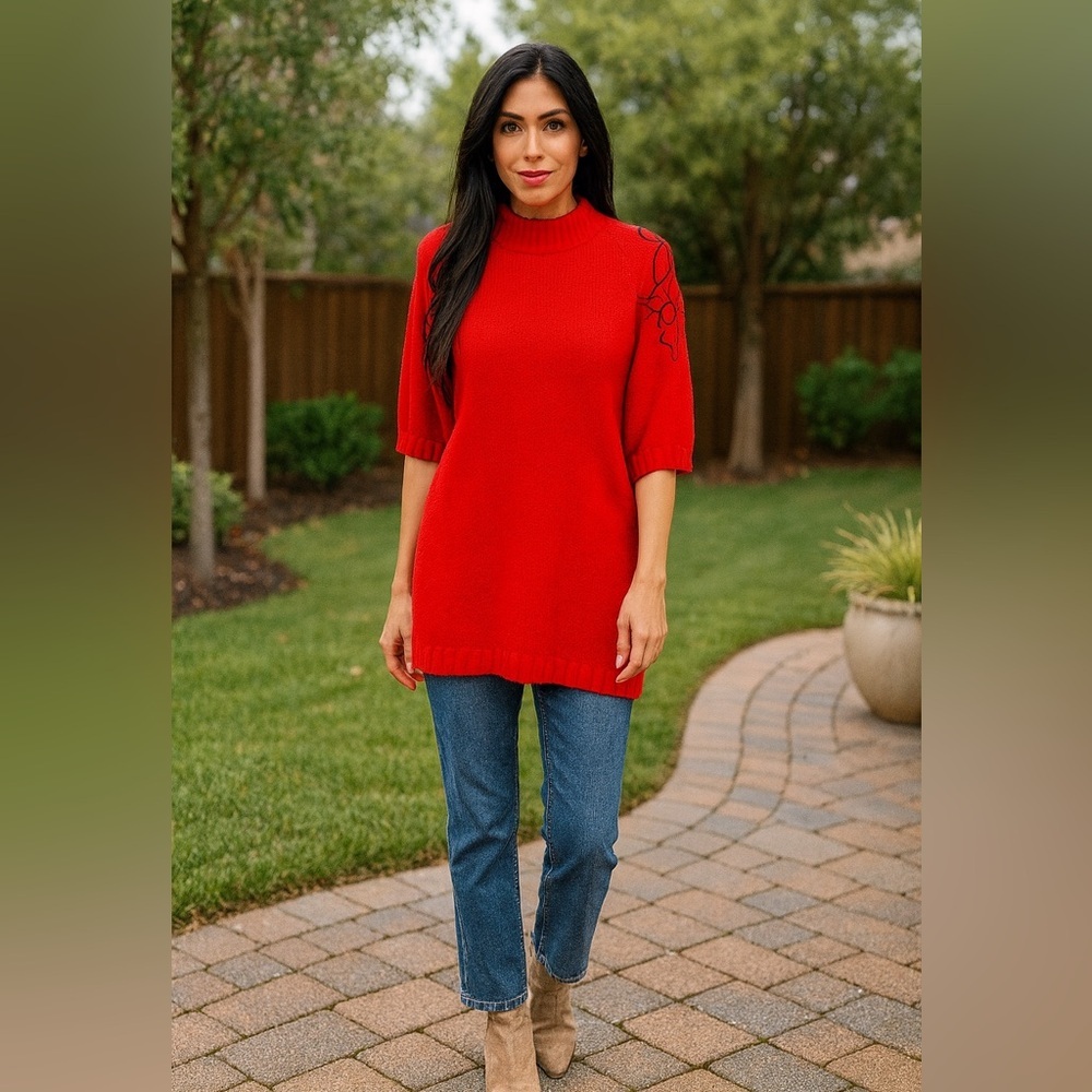 Jp Collections Red Ribbed Sweater Size 22/24